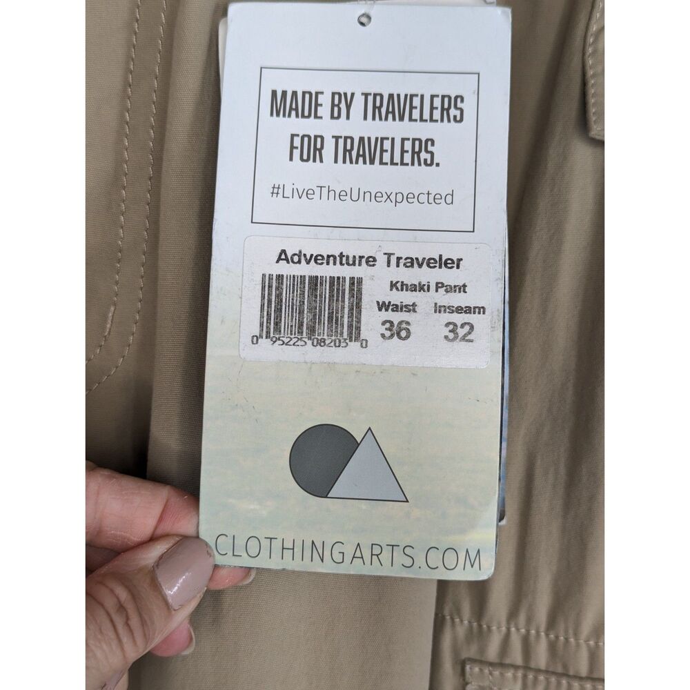 NWT Clothing Arts Pick-Pocket Proof Adventure Travel Pants Sz 36 Khaki Nylon - Picture 7 of 10